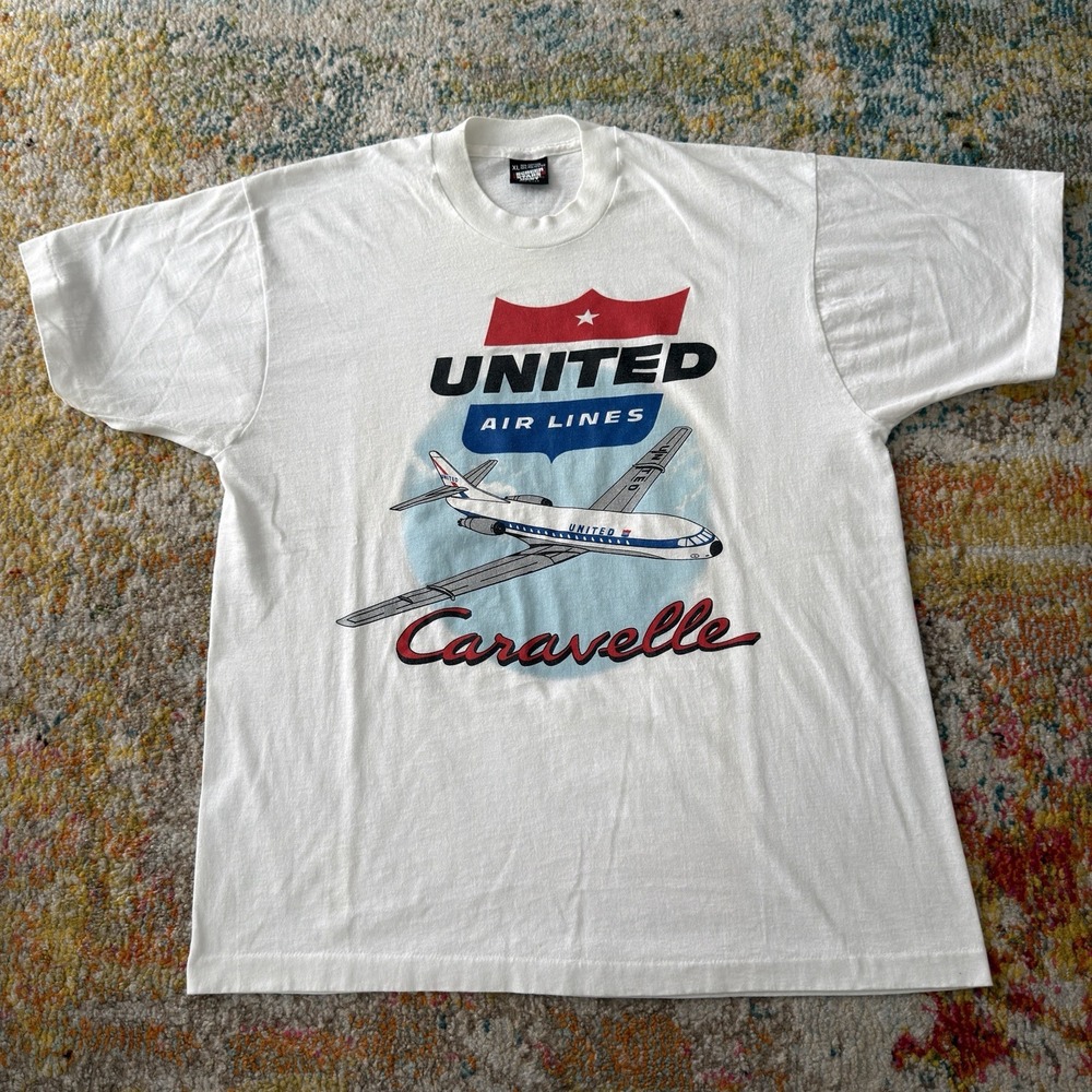 Vintage United Air Lines Caravelle Jet T-Shirt XL - Screen Stars Best 80s
